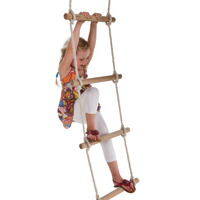 5 RUNG KIDS WOODEN ROPE LADDER CLIMBING ROPE GAME TOY FOR TIMBER FRAME SWING UK 