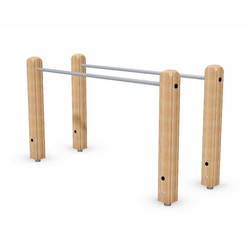 Parallel Bar Outdoor Fitness Station With Stainless Steel Bars And Laminated Safalog Posts With Exercise Instruction Sign