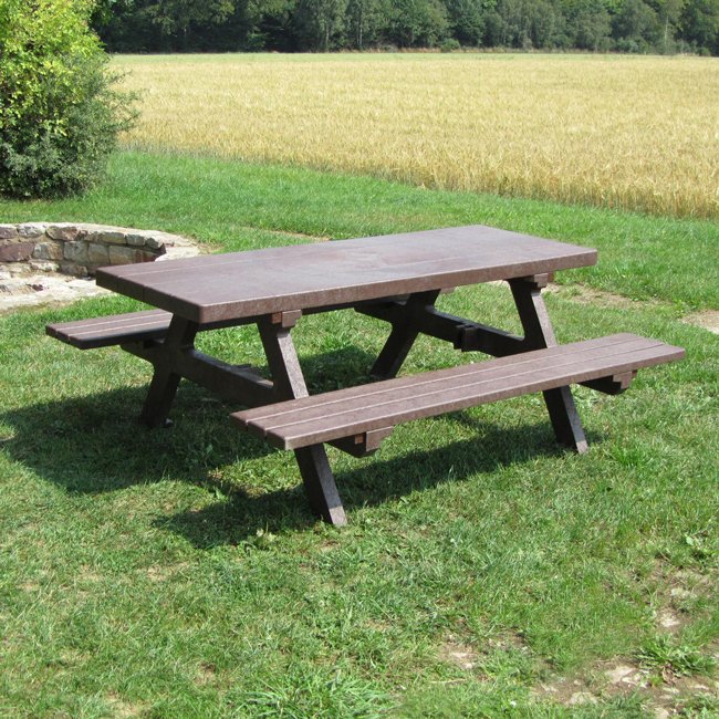 Adult Picnic Bench Surface Mounted In Recycled Brown Plastic - Brandon