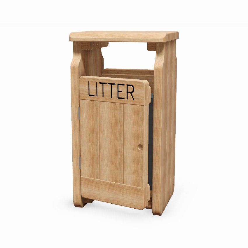 Westminster Square Natural Pressure Treated Wooden Litter Bin For Public Areas And Parks