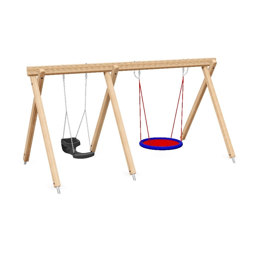 Double Bay Basket and Tango Seat Combination Wooden Swing 